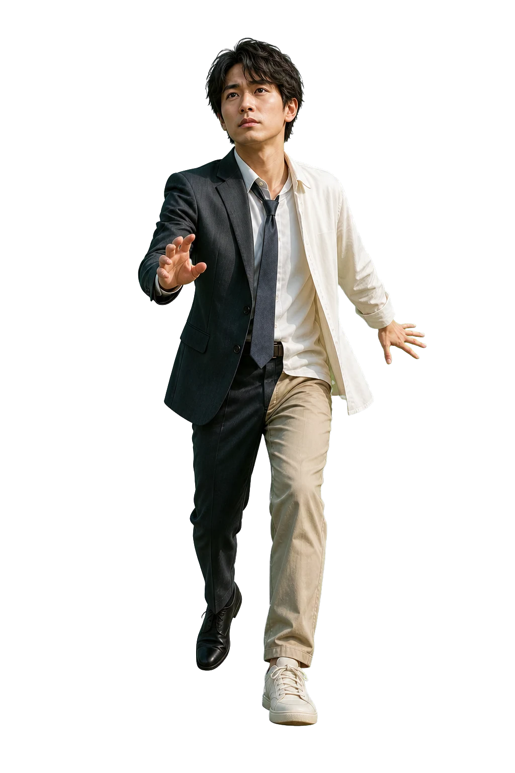 仕事着と普段着の間で、慎重に一歩を踏み出す若者